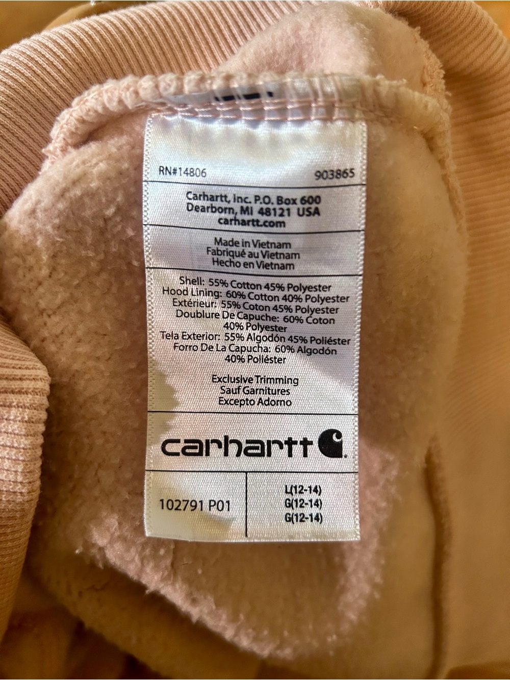Carhartt Pale Pink Hooded Sweatshirt with Logo Sleeve - Picture 4 of 5